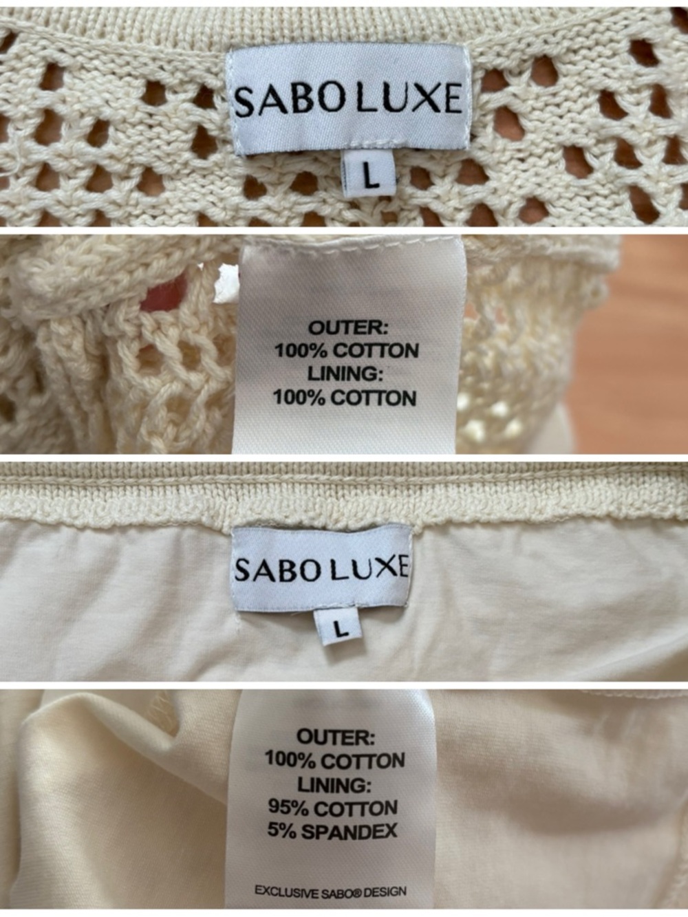 Sabo Lux Cotton Kimmi Beige Crochet Crop Top & Skirt Set Large Festival Bohemian - Picture 9 of 13